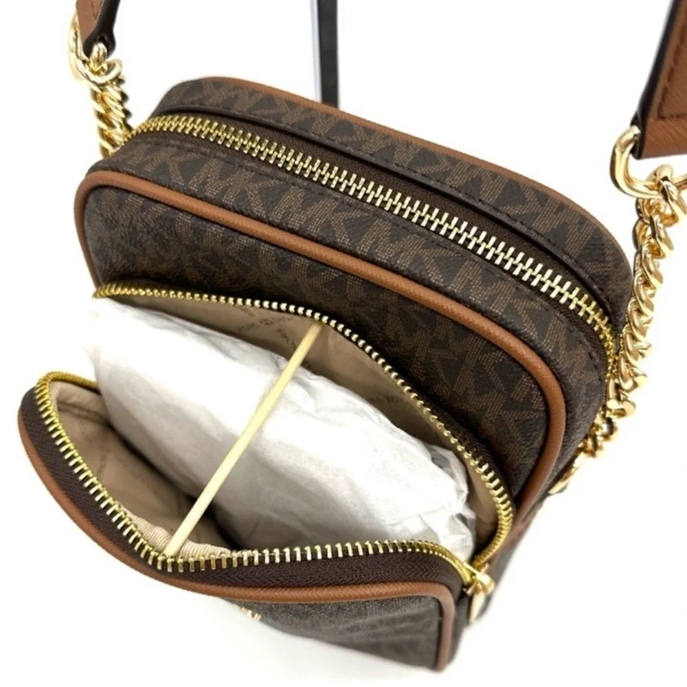 Michael Kors Medium NS Chain Xbody Bag & Small TZ Coinpouch w/ID Brown/Gold
